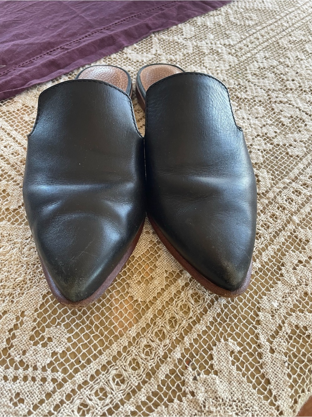 Madewell Black Pointed Leather Slip-On Mules